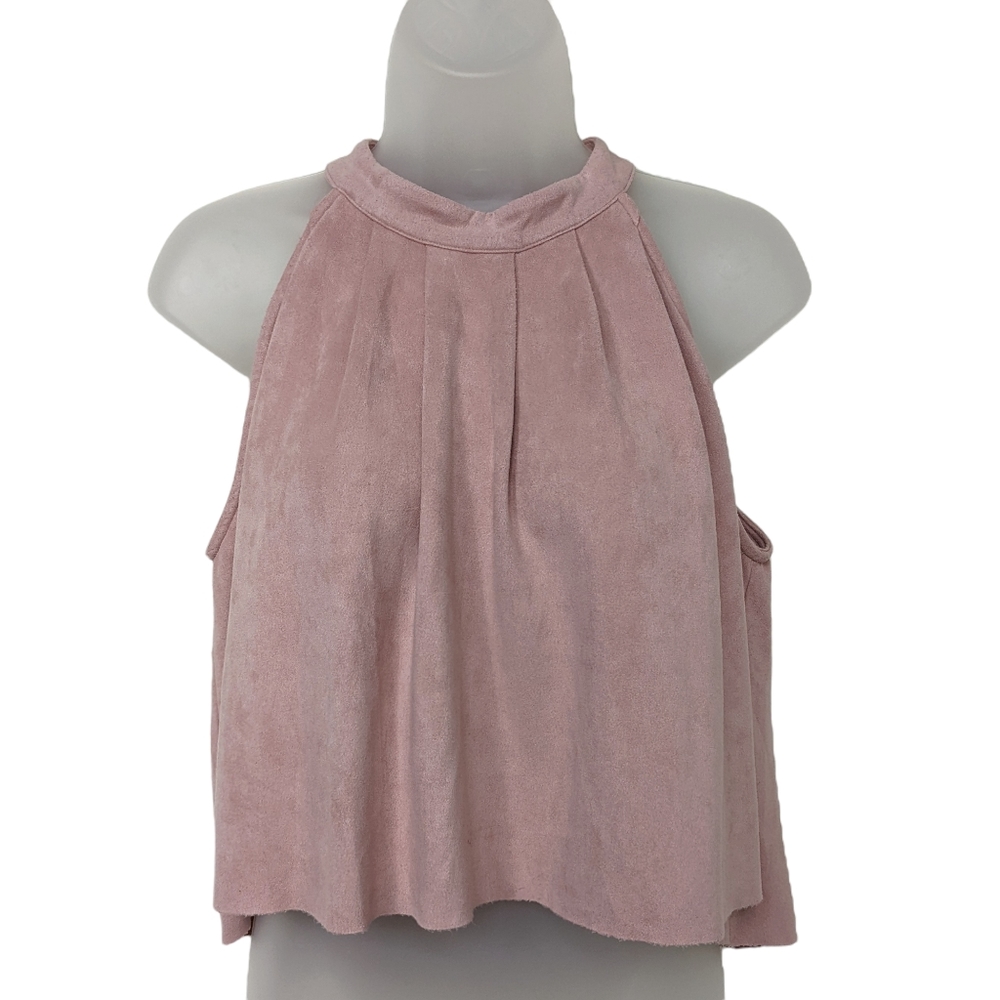 Blush Noir Halter Top Faux Suede Pink Zipper Back Cropped Sleeveless Medium